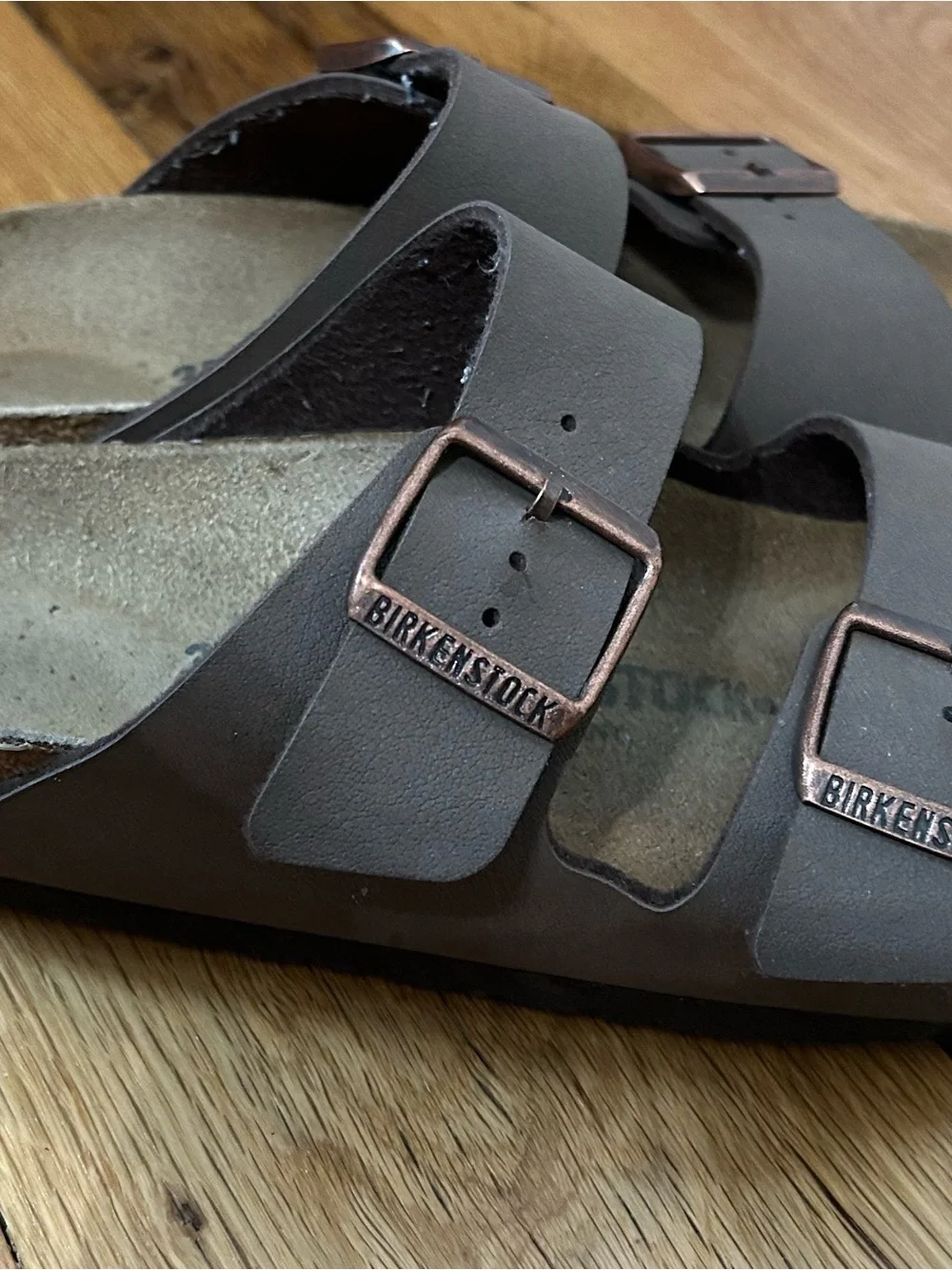 Birkenstock sandals.                           Mocha